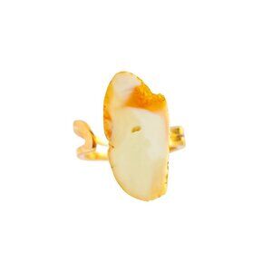 Baltic White and Sugared Honey Amber Adjustable Gold Ring